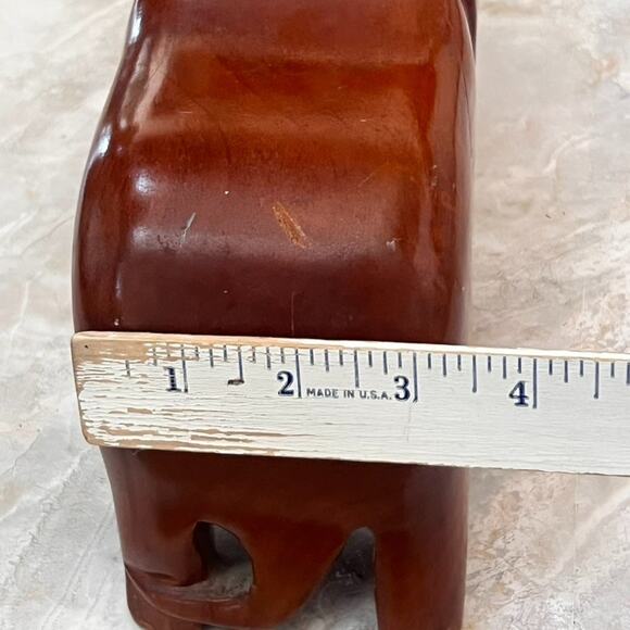 Hand Carved Wooden Elephant Figurine Solid Wood Raised Trunk Figure MCM - Picture 12 of 14